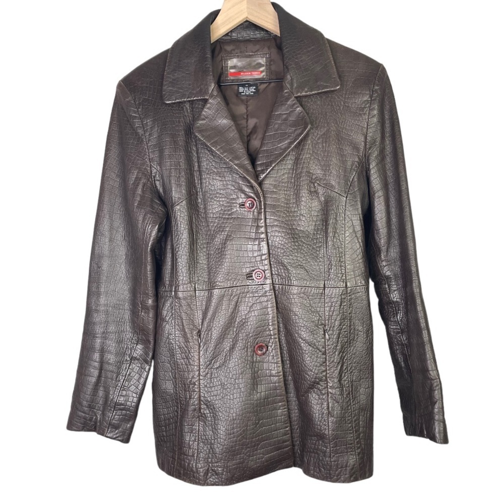 Brandon Thomas Black Croc-Embossed Leather Jacket